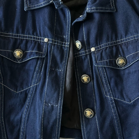 Versace Jeans Couture Dark Navy Denim Jacket with White Stitching - Picture 2 of 6